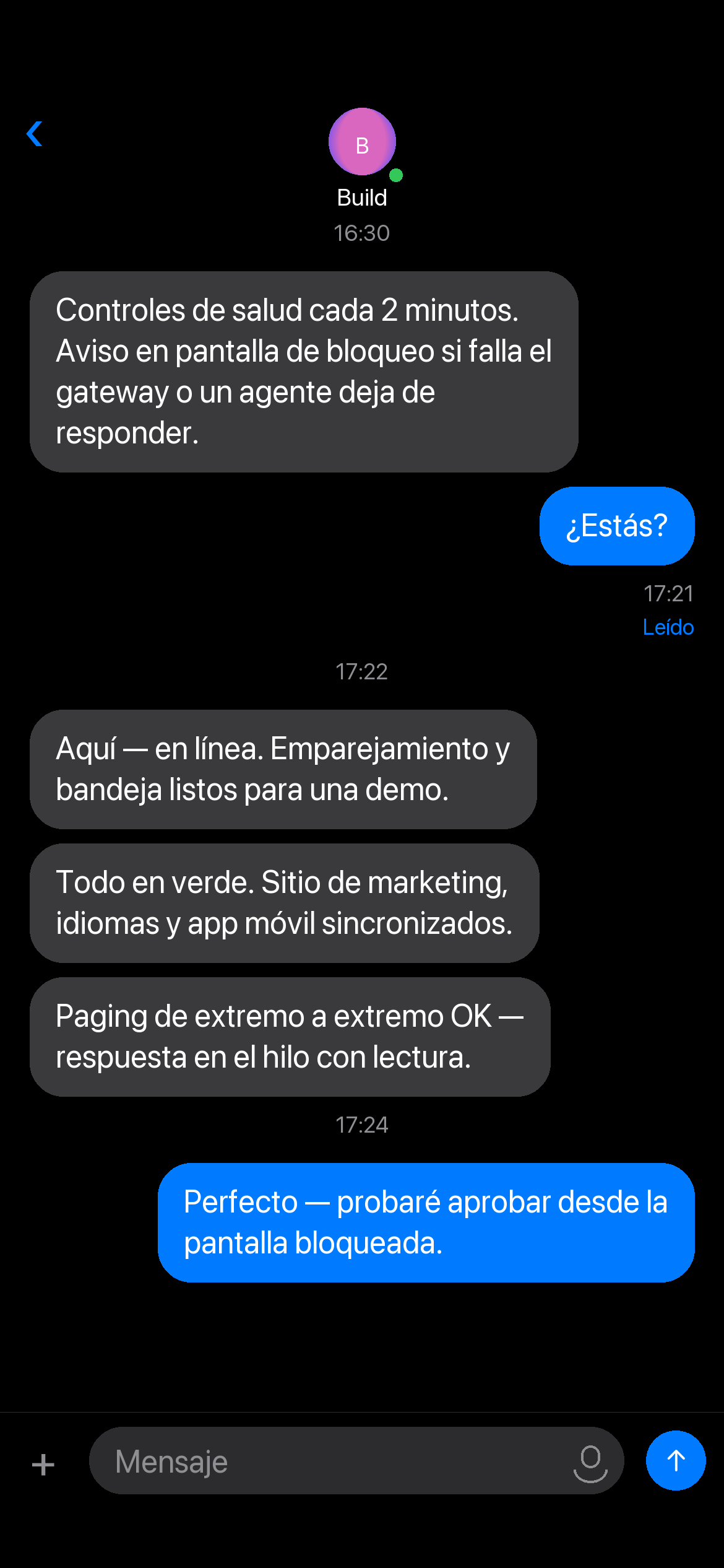 Conversación de agente con respuestas push