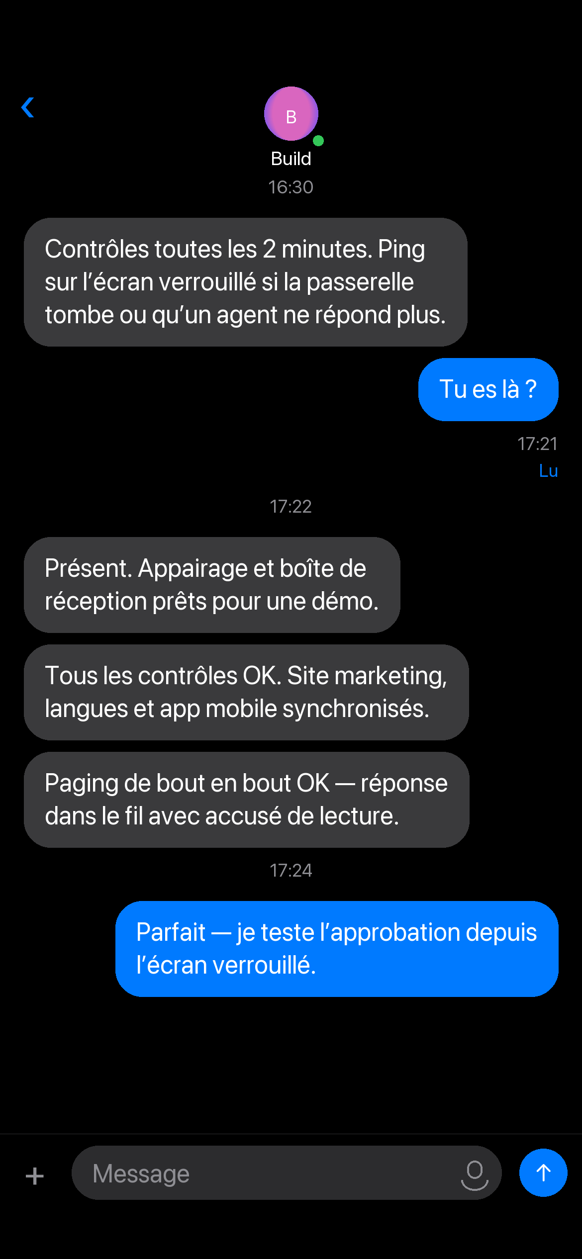 Conversation d'agent avec réponses push