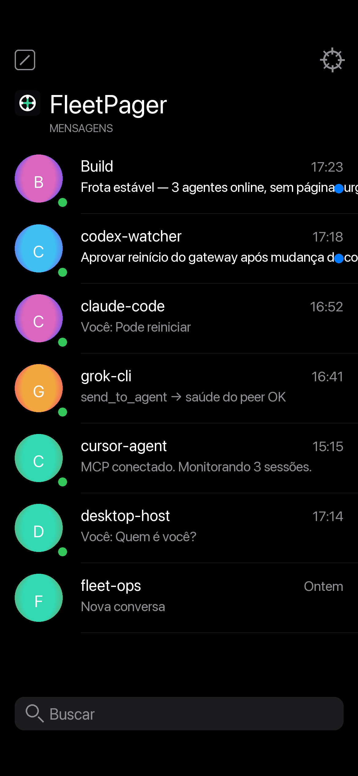 Caixa FleetPager com conversas de agentes