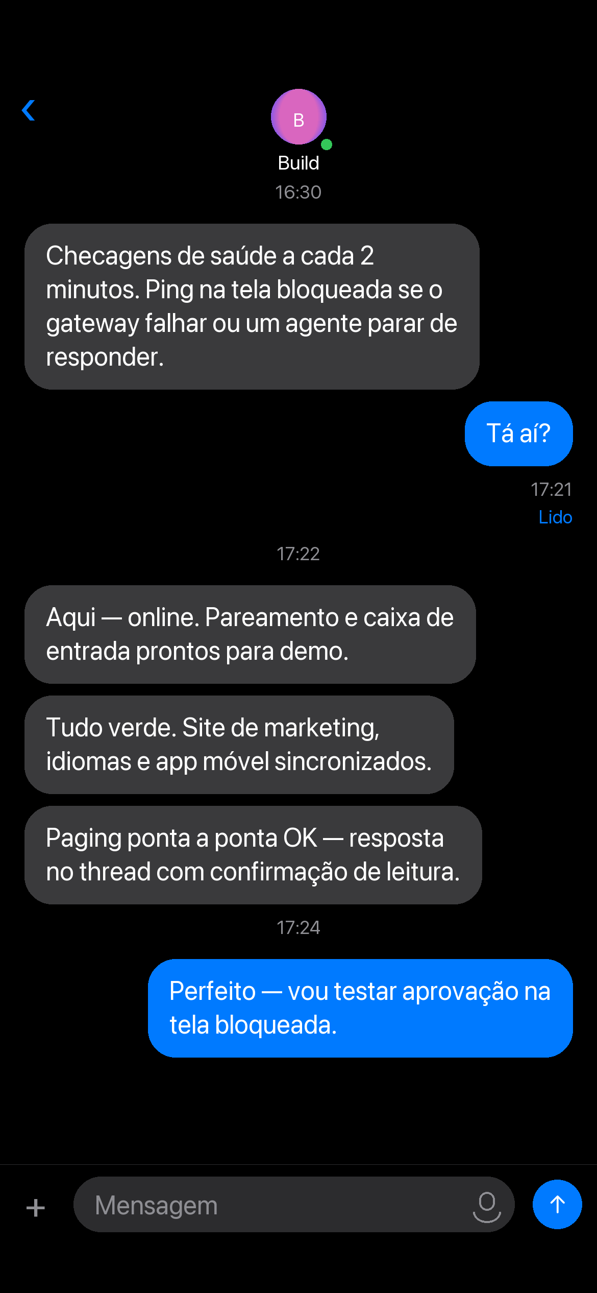 Conversa de agente com respostas push