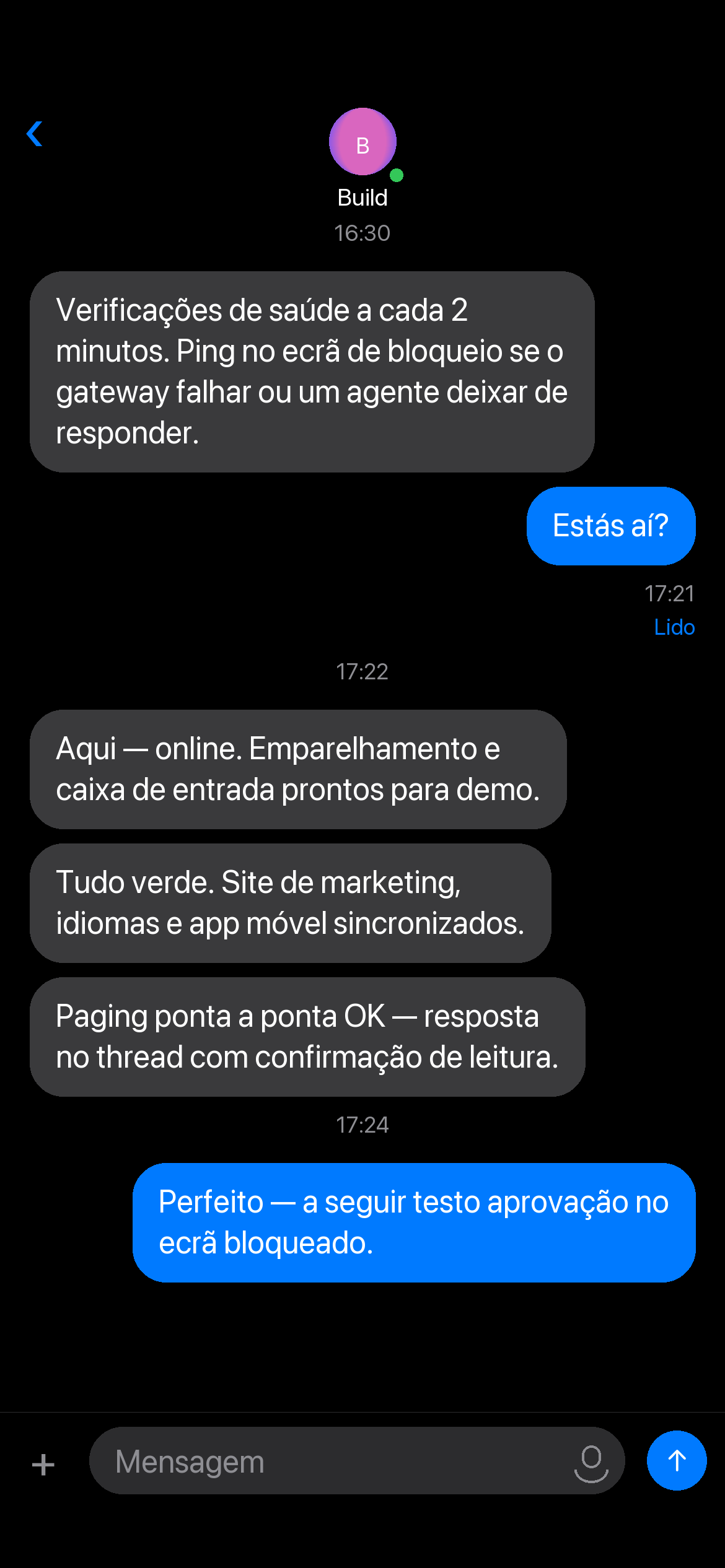 Conversa de agente com respostas push